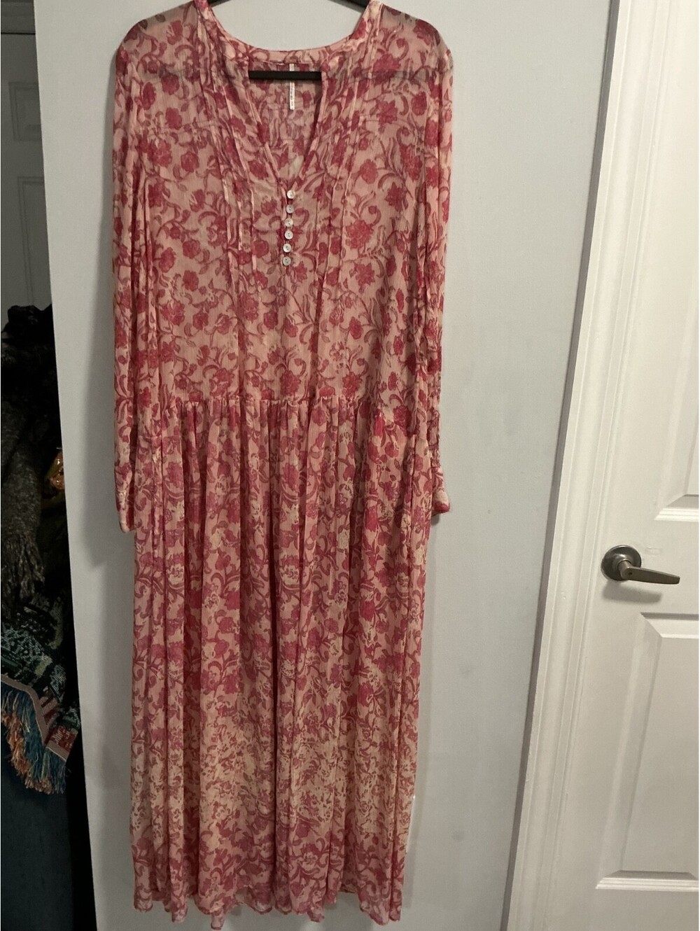 Free People Pink Sheer Floral Maxi Floral Dress Size Medium Large #409